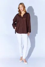 Kadın Kahve Önü Kısa Arkası Uzun Oversize Poplin Gömlek