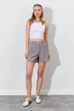 Kadın Vizon Beli Kendinden Kemerli Gabardin Şort