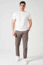 Erkek Ekru Bisiklet Yaka Etek Yırtmaçlı Triko Tişört