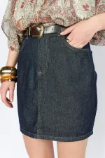 Kadın Rins Yıkama Beli Kemerli Mini Jean Etek