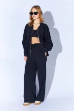 Women's Black 155 Zip-Up Jacket and Loose-Fit Trousers Set