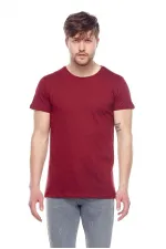 Erkek Bordo Bisiklet Yaka Basic Tişört