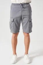 Erkek Gri Beli Ribanalı Örme Parça Boya Kargo Şort