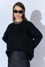 Kadın Siyah Bisiklet Yaka Basic Triko Kazak