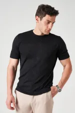 Erkek Siyah Bisiklet Yaka Etek Yırtmaçlı Triko Tişört