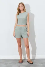 Kadın Çağla Kolsuz Bluzlu Şortlu Takım