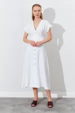 Women's Off-White Wrap-Neck Buttoned Modal Dress
