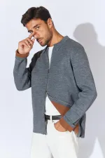 Erkek Antrasit-Taba Double Face Akrilik Fermuarlı Hırka