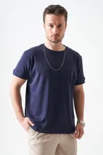 Erkek Lacivert Bisiklet Yaka İnterlok Basic Tişört