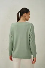 Kadın Çağla V Yaka Salaş Triko Kazak