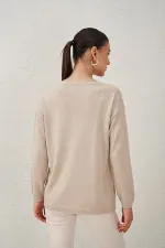 Kadın Taş Melanj V Yaka Salaş Triko Kazak