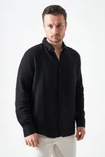 Erkek Siyah Uzun Kol Regular Basic Müslin Gömlek