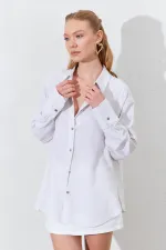 Kadın Naturel Oversize Keten Gömlek