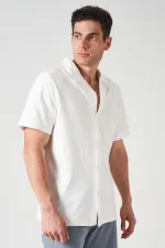 Erkek Ekru Kısa Kollu Apaj Yaka Gömlek