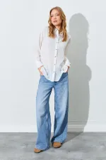 Kadın Ekru Krınkıl Oversize Gömlek