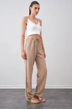 Kadın Taş Bel Bağlamalı Bağcıklı Keten Pantolon