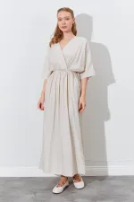 Kadın Taş Düşük Kol Yanları Yırtmaçlı Uzun Elbise