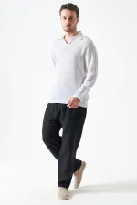 Erkek Siyah Bel Bağlamalı Baggy Müslin Pantolon