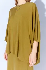 Kadın Yağ Yeşili 172 Düşük Kol Bluzlu Uzun Pike Modal Etekli Takım