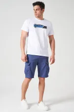 Short cargo pour homme, taille côtelée indigo, en maille teintée en pièce