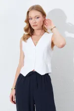 Kadın Ekru Fleto Cepli Arkası Gipeli Yelek