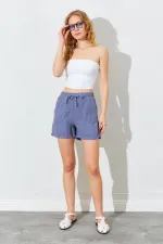 Kadın Gri Önden Cepli Keten Şort