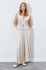 Kadın Taş Kolsuz Beli Gipeli Fiyonk Desenli Bluz