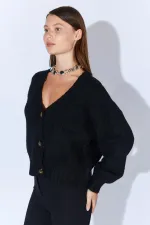 Kadın Siyah V Yaka Basic Hırka