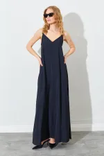 Kadın Siyah V Yaka Salaş Modal Kumaş Elbise