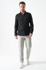 Erkek Siyah Uzun Kol Ripaş Dalgıç Slim Fit Gömlek