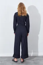 Kadın Siyah Geniş Double Boru Paça Pantolon