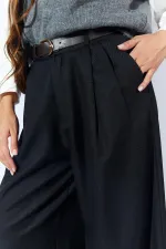 Kadın Siyah Beli Kalın Kemer Palazzo Pantolon
