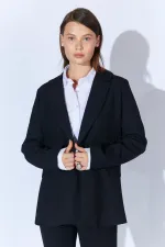 Women's Black Sleeveless Blazer Polyviscose Jacket
