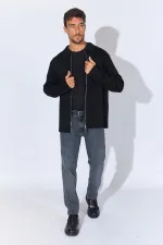 Gilet zippé en acrylique double face noir et gris pour homme