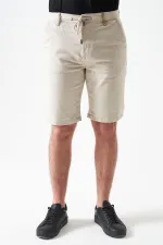Men's Beige Five-Pocket Capri Pants with Drawstring and Back Snap Closure