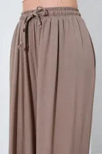Kadın Toprak Beli Lastikli Palazzo Keten Pantolon
