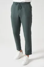 Erkek Çam Yeşili Bel Bağlamalı Müslin Pantolon