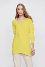 Kadın Açık Sarı V Yaka Salaş Triko Kazak