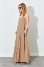 Kadın Vizon V Yaka Salaş Modal Kumaş Elbise