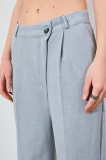 Kadın Gri Yan Düğmeli Poliviskon Pantolon