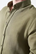 Erkek Haki Uzun Kol Regular Basic Müslin Gömlek