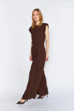 Kadın Kahverengi 20236 Ön Içe Girmeli Pileli Bol Paça Pantolon