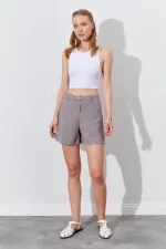 Kadın Vizon Beli Kendinden Kemerli Gabardin Şort