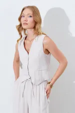 Women's Light Beige Vest with Welt Pockets and Back Detail