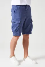Short cargo pour homme, taille côtelée indigo, en maille teintée en pièce