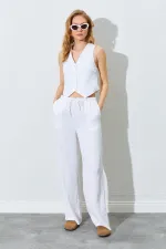 Kadın Ekru Yelekli Pantolonlu Takım