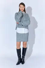 Kadın Gri Saç Örgülü Etek Kazak Takım