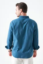Erkek Petrol Uzun Kol Basic Pamuk Flam Regular Gömlek