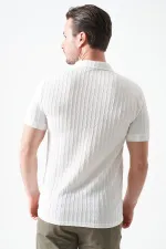 T-shirt homme Off-White à col montant et fermeture éclair, en jacquard épais