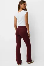 Women's Burgundy High Waist Spondex Fabric Flare Fleece Leggings